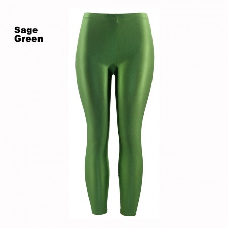 Sage Green 80s Shiny Neon Costume Leggings Stretch Metallic Pants