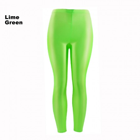 Lime Green 80s Shiny Neon Costume Leggings Stretch Metallic Pants