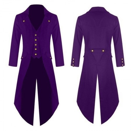 Purple Mens Steampunk Tailcoat Jacket Gothic Victorian Frock Coat