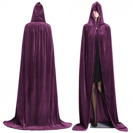 Purple Kids Hooded Velvet Cloak Cape Wizard Costume
