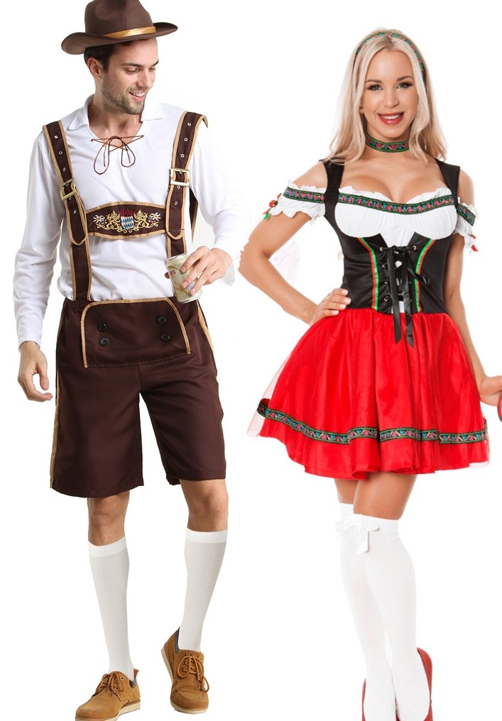overhandigen bellen Diplomatie Couple Red Oktoberfest Heidi Beer German Lederhosen Costume