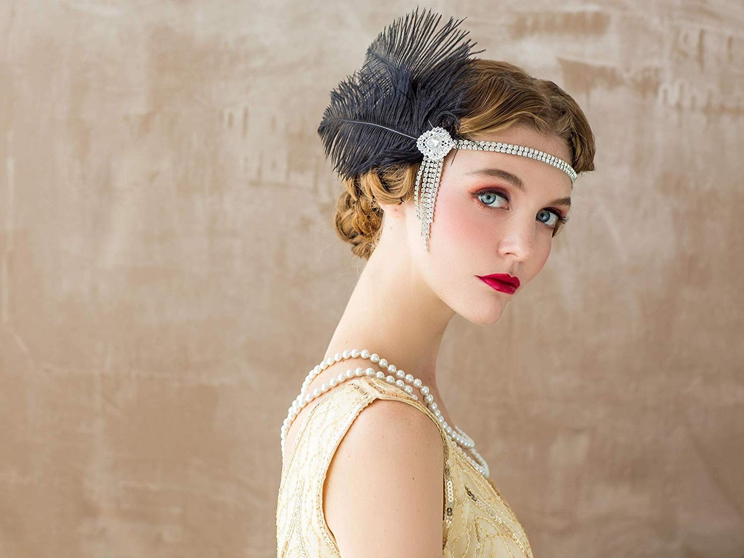 thumbnail image 2 of 1920s Flapper Headband With Black Feathers – Great Gatsby Bridal Headpiece 2 of 3