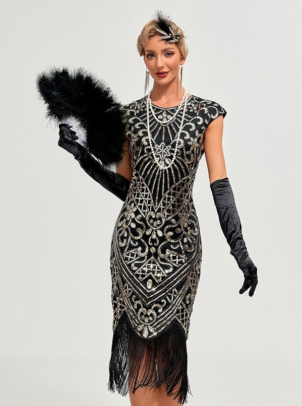 ladies 1920s Great Gatsby Charleston Party Costume Sequin Tassel Flapper  Dress