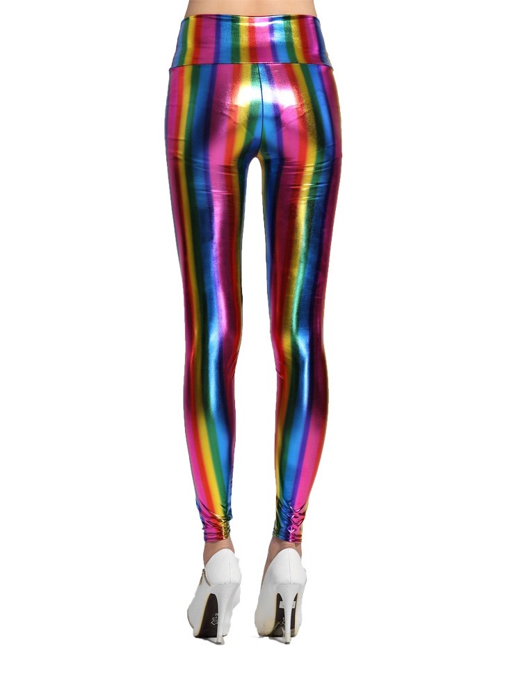 1980s 1990s 80s Neon Rainbow Leggings Disco Fluro Metallic Costume Pants Madonna 