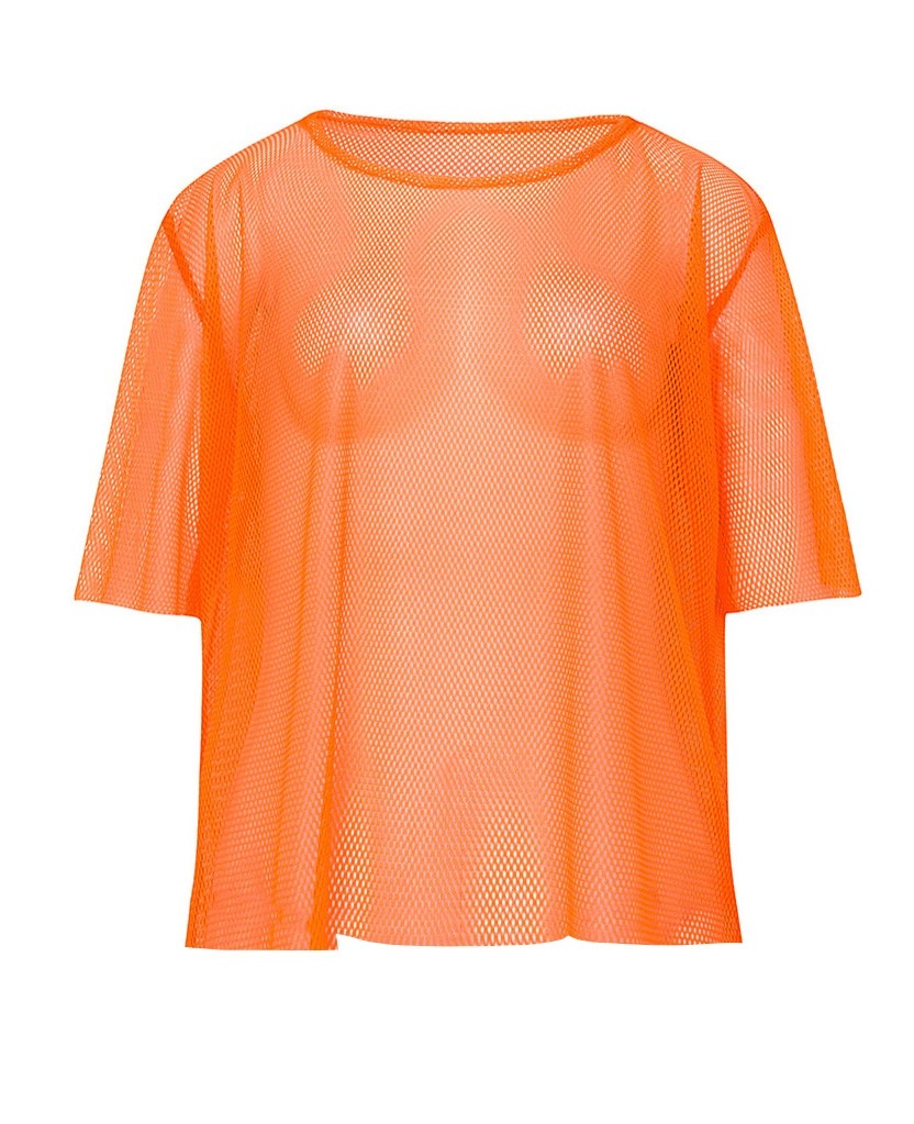 orange fishnet shirt