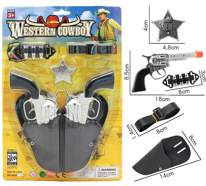 Pistol Toy Play Set Role Play Dress Up Costume Accessories 5 Piece Military Toys for Kids Maxx Action Cowboy Sheriff Pistol with Holster and Adjustable Belt 