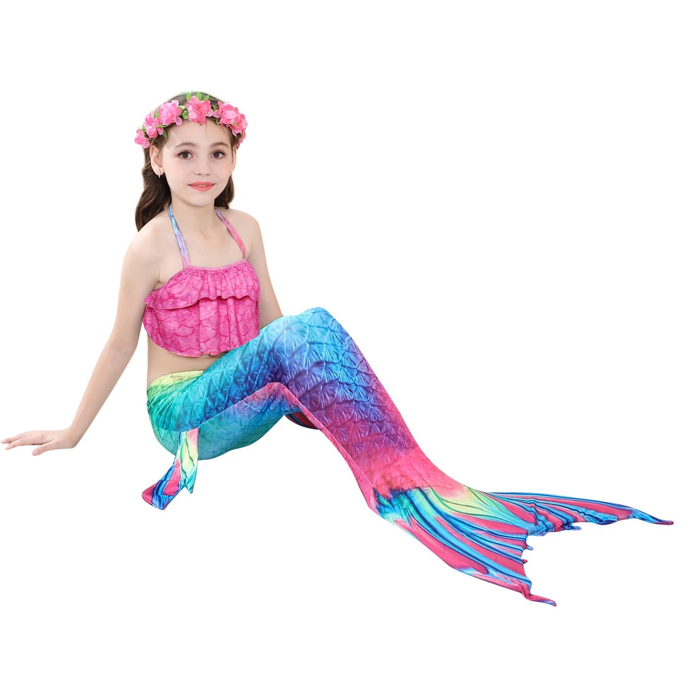 Mermaid Tails with Mono Fin Sparkle Mermaid Swimsuit for Kids Girls Boys 