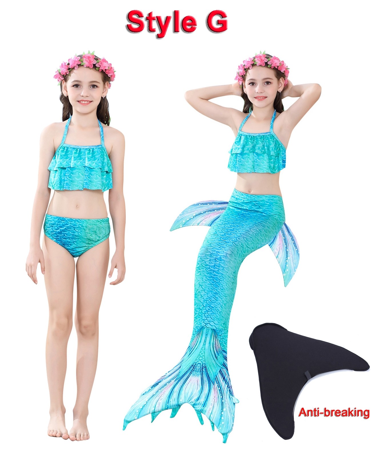 AmzBarley Girls Mermaid Tail Kids Swimmable Swimsuit Dress up Swimming Costume