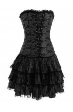 Corsets Bustiers - Gothic Black Lace up dress corset, g string, skirt