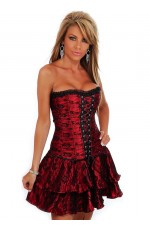 Corsets Bustiers - Gothic Red Lace up dress corset, g string, skirt