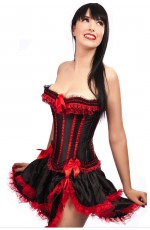 Black with Red Lace Up Corset,G string, Skirt