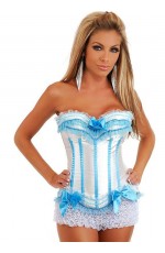 White with Blue Lace Boned Corset