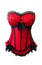 Red and Black Burlesque Lace up Satin Corset 