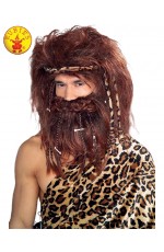 Caveman Jungle Wig Beard Set Mens Costume Stone Age Wild Man Hagrid