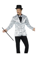 Mens Tuxedo Suit Silver Sequin Jacket Charleston 40s Dance Coats Blazers Costume 