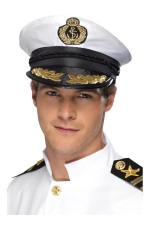 White Sea Sailor Boating Yacht Nautica Captain Cap Hat Navy Skipper