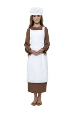 Victorian Kit Girls Apron Mop Cap Orphan Peasant Costume School Dress Up