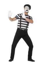 Gentleman Mime French Artist Costume Circus Act Mens Fancy Dress Outfit