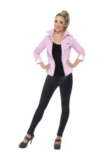 Ladies Grease Pink Satin Jacket and Name Badges 50s Costume