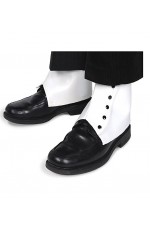 WHITE Mens 1920s 20s SPATS with Black Buttons Fancy Dress Accessories