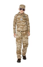 Kids Desert Army Officer Costume Soldier Military Commando Fancy Dress