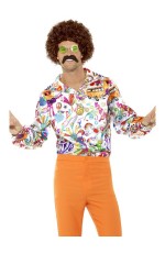 Mens Groovy Shirt Multicolour 1960s 1970s Hippie Retro Disco Costume Top