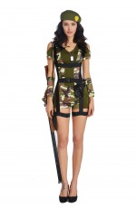 Ladies Army Girl Military Uniform Top Gun Flight Soldier Costume FBI Fancy Dress