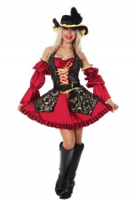 Ladies Caribbean Pirate Costume Wench Swashbuckler Fancy Dress Full Outfit Hat