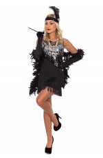 Ladies 1920s Charleston Flapper Chicago Fancy Dress Costume With Necklace