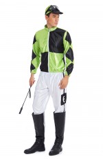 Green Black Jockey Horse Racing Rider Mens Uniform Fancy Dress Costume