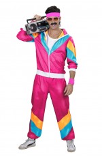 Hot Pink Mens 1980s Shell Suit Dress Up tracksuit