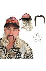 Tiger King Joe Cap with Mullet Wig Moustache Earrings