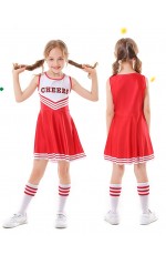 Red Kids Cheerleader Costume With Pompoms Socks
