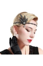 1920s Black Headband Vintage Bridal Great Gatsby Flapper Headpiece