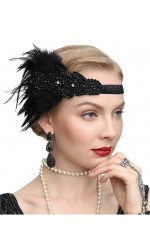 1920s BlackFeather Vintage Great Gatsby Flapper Headpiece