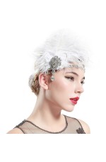 1920s Headband White Feather Gatsby Flapper Headpiece