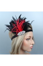 1920s Headband Red Feather Great Gatsby Flapper Headpiece