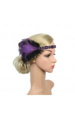 1920s Purple Headband Feather Flapper Headpiece