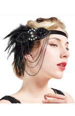 Ladies 20s Black Feather Gangster Headpiece