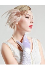 1920s Headband Apricot Feather Vintage Bridal Great Gatsby Flapper Headpiece gangster ladies