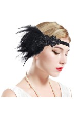 1920s Headband Black Feather Vintage Great Gatsby Flapper Headpiece