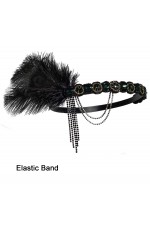 1920s Black Headband Feather Vintage Great Gatsby Flapper Headpiece