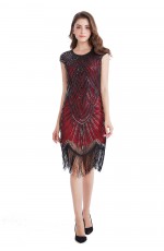 1920s Red Wine Gatsby Party Flapper Dress
