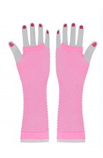 Baby Pink Fishnet Gloves Fingerless Wrist Length 70s 80s Women's Neon Accessories