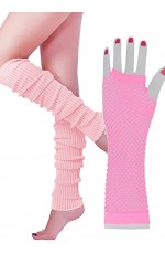 Coobey 80s Neon  Fishnet Gloves Leg Warmers accessory set Baby Pink