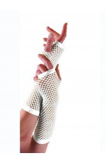 White Fishnet Gloves Fingerless Elbow Length 70s 80s Women's Neon Party Dance 