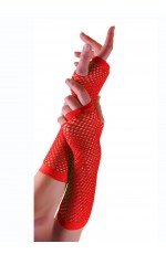 Red Fishnet Gloves Fingerless Elbow Length 70s 80s Women's Neon Party Dance 