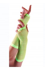 Green Fishnet Gloves Fingerless Elbow Length 70s 80s Women's Neon Party Dance 