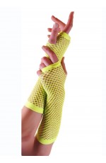 Yellow Fishnet Gloves Fingerless Elbow Length 70s 80s Women's Neon Party Dance 