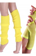 Yellow 80s Neon Fishnet Gloves Leg Warmers Accessory Set